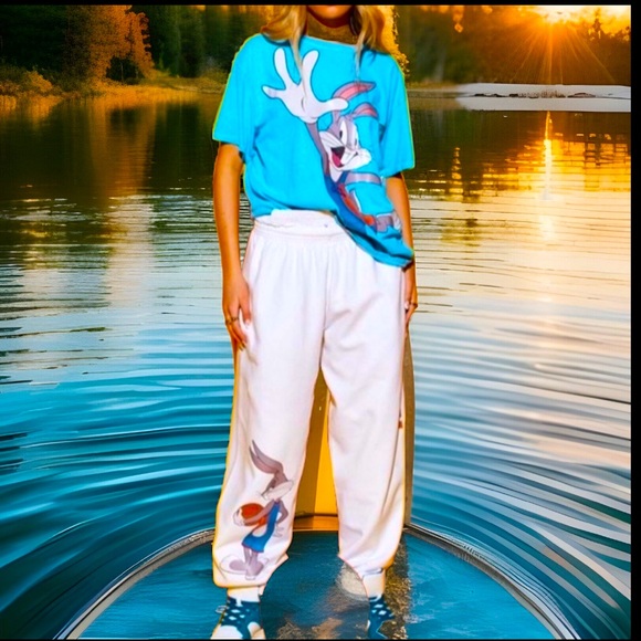 Rare🐰 SPACE JAM: BUGS BUNNY 🐰 A New Legacy Baby Blue Short Sleeve T-Shirt🐰 - Picture 6 of 9